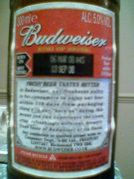 Budweiser back label